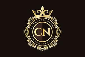 CN Initial Letter Gold calligraphic feminine floral hand drawn heraldic monogram antique vintage style luxury logo design Premium Vector