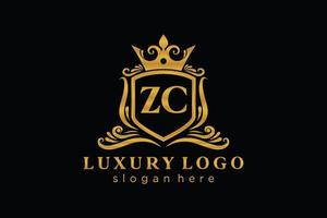Initial ZC Letter Royal Luxury Logo template in vector art for Restaurant, Royalty, Boutique, Cafe, Hotel, Heraldic, Jewelry, Fashion and other vector illustration.