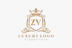 Initial ZV Letter Royal Luxury Logo template in vector art for Restaurant, Royalty, Boutique, Cafe, Hotel, Heraldic, Jewelry, Fashion and other vector illustration.