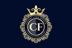 cf letra inicial oro caligráfico femenino floral dibujado a mano monograma heráldico antiguo estilo vintage diseño de logotipo de lujo vector premium