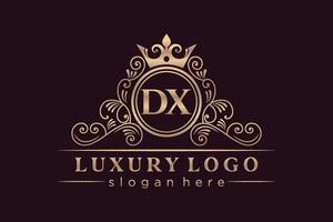 dx letra inicial oro caligráfico femenino floral dibujado a mano monograma heráldico antiguo estilo vintage diseño de logotipo de lujo vector premium