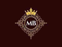 Letter MB Antique royal luxury victorian logo with ornamental frame. vector