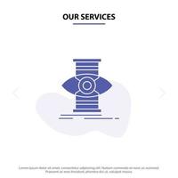 Our Services Eye Success Focus Optimize Solid Glyph Icon Web card Template vector