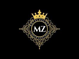 Letter MZ Antique royal luxury victorian logo with ornamental frame. vector