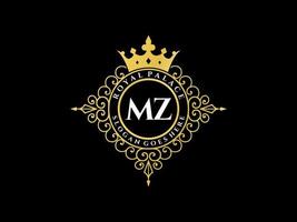 Letter MZ Antique royal luxury victorian logo with ornamental frame. vector