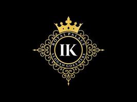 Letter IK Antique royal luxury victorian logo with ornamental frame. vector