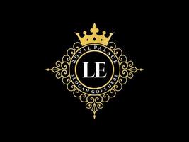 Letter LE Antique royal luxury victorian logo with ornamental frame. vector