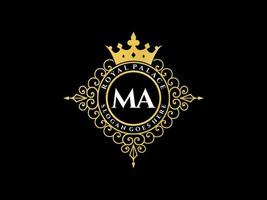 Letter MA Antique royal luxury victorian logo with ornamental frame. vector