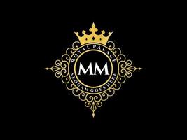 Letter MM Antique royal luxury victorian logo with ornamental frame. vector