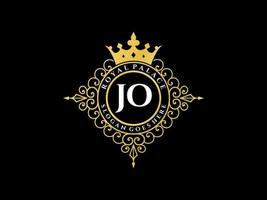 Letter JO Antique royal luxury victorian logo with ornamental frame. vector