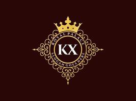 Letter KX Antique royal luxury victorian logo with ornamental frame. vector