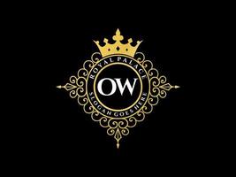 Letter OW Antique royal luxury victorian logo with ornamental frame. vector