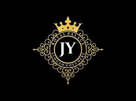 Letter JY Antique royal luxury victorian logo with ornamental frame. vector