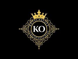 Letter KO Antique royal luxury victorian logo with ornamental frame. vector