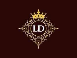 Letter LD Antique royal luxury victorian logo with ornamental frame. vector