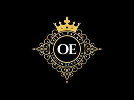 Letter OE Antique royal luxury victorian logo with ornamental frame. vector