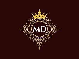 Letter MD Antique royal luxury victorian logo with ornamental frame. vector