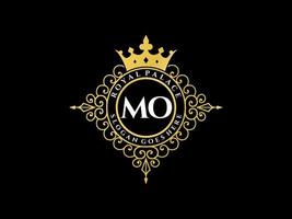 Letter MO Antique royal luxury victorian logo with ornamental frame. vector