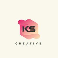KS Initial Letter logo icon design template elements with wave colorful art vector