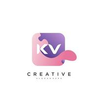 Elementos de plantilla de diseño de icono de logotipo de letra inicial kv con arte colorido de onda vector