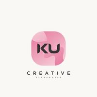 KU Initial Letter logo icon design template elements with wave colorful art vector