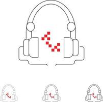 Headphone Music Audio Hand free Bold and thin black line icon set vector