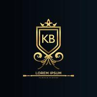 letra kb inicial con plantilla real.elegante con vector de logotipo de corona, ilustración de vector de logotipo de letras creativas.