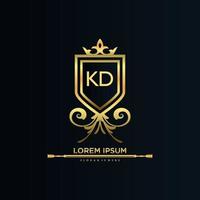 letra kd inicial con plantilla real.elegante con vector de logotipo de corona, ilustración de vector de logotipo de letras creativas.