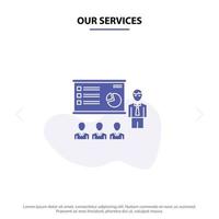 Our Services Presentation Analytics Business Graph Marketing People Statistics Solid Glyph Icon Web vector