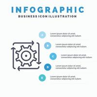 icono de línea de operación de flujo de desarrollo de automatización de flujo de trabajo con infografía de presentación de 5 pasos atrás vector