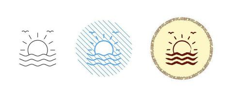 This is a set of contour and color icons of the sun and the sea vector