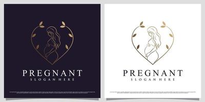 Women pregnant logo design template with heart shaped and leaf element concept vector
