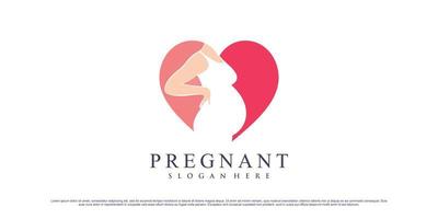 Pregnant mother logo design illustration with heart icon and creative element concept vector