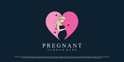 ilustración de diseño de logotipo de madre embarazada con icono de corazón y concepto de elemento creativo vector