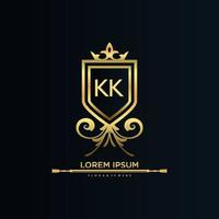 letra kk inicial con plantilla real.elegante con vector de logotipo de corona, ilustración de vector de logotipo de letras creativas.