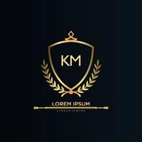KM Letter Initial with Royal Template.elegant with crown logo vector, Creative Lettering Logo Vector Illustration.
