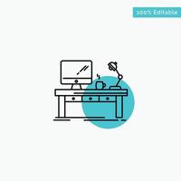 Workplace Business Computer Desk Lamp Office Table turquoise highlight circle point Vector icon