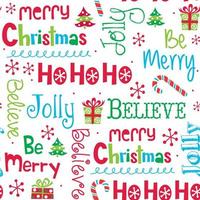 Seamless pattern of Merry Christmas Typography, hohoh, believe, and jolly vector