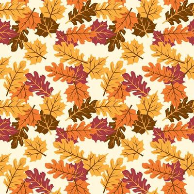 Autumn maple and oak leaves with Ivory background. Perfect for fall and Thanksgiving. Seamless vector pattern