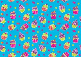 Seamless pattern of Happy Birthday colorful cupcakes with dots vector