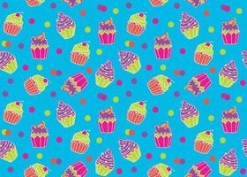 Seamless pattern of Happy Birthday colorful cupcakes with dots vector