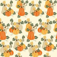 Autumn pumpkins with Ivory background pattern.Perfect for fall and Thanksgiving. Seamless vector pattern