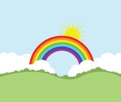 Rainbow clouds grass vector