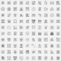 paquete de 100 iconos de líneas universales para móviles y web vector