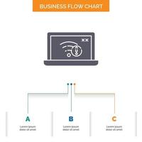 connection, error, internet, lost, internet Business Flow Chart Design with 3 Steps. Glyph Icon For Presentation Background Template Place for text. vector