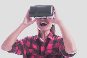 Woman with VR glasses of virtual reality. photo