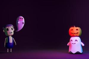 Pumpkin Jack O Lanterns and Ghost on Halloween for background or orther . 3D Rendering photo