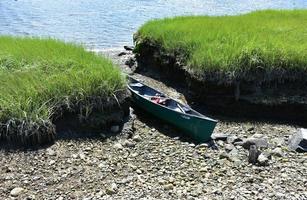 Canoe Pulled Out of the River On to the Beach photo