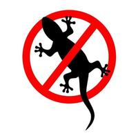 Silhouette of a lizard with red circle markings. Prohibition of lizards, danger of lizards, don't touch lizards. Isolated on a white background. Vector