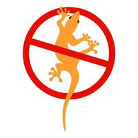 ilustración vectorial de un lagarto con un signo de círculo rojo. prohibición de lagartijas, peligro de lagartijas, no tocar lagartijas. Aislado en un fondo blanco vector